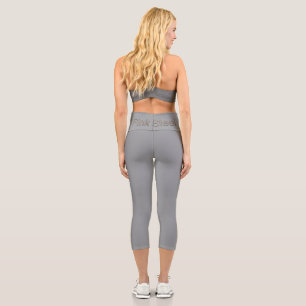 Pink Steel word gray capris pants waist back