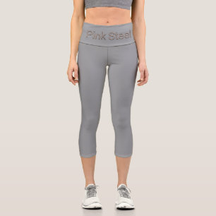 Pink Steel word gray capris pants waist front