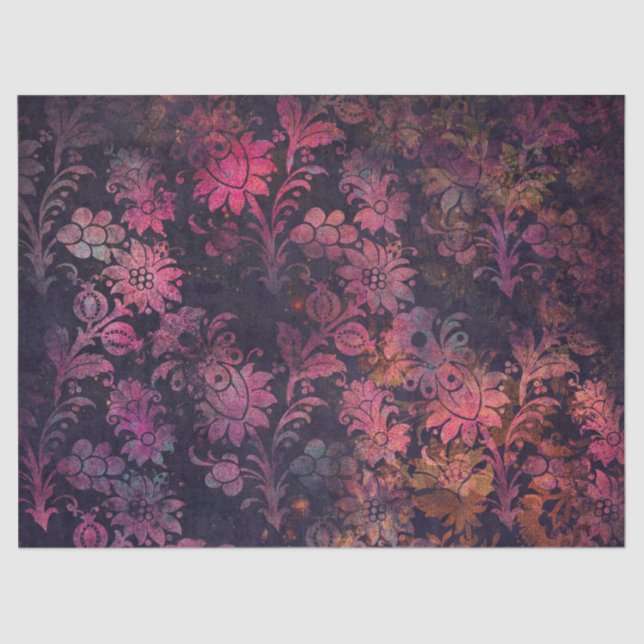 Pink Stencil Flowers on Dark Decoupage Tissue Paper (Front)