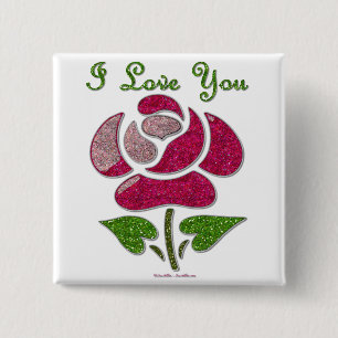 Pink Stencil Rose I Love You 15 Cm Square Badge