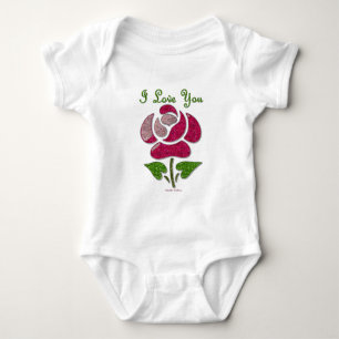 Pink Stencil Rose I Love You Baby Bodysuit