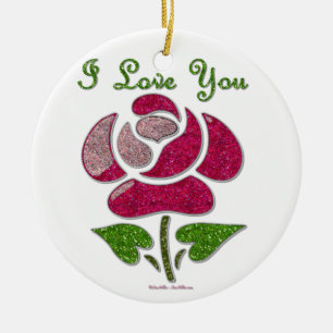 Pink Stencil Rose I Love You Ceramic Tree Decoration