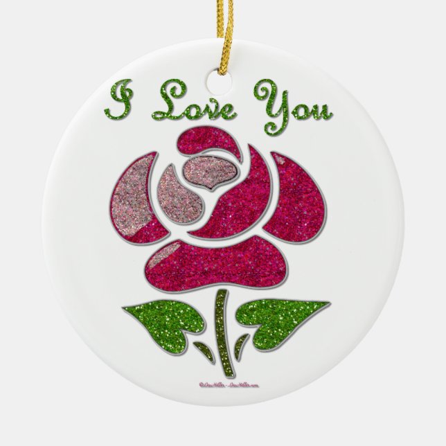 Pink Stencil Rose I Love You Ceramic Tree Decoration (Front)