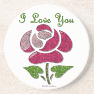 Pink Stencil Rose I Love You Coaster