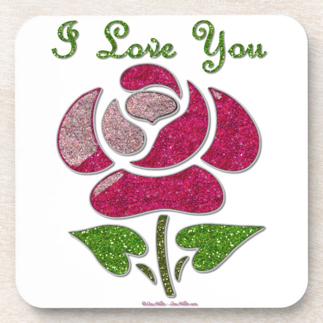 Pink Stencil Rose I Love You Coaster (Front)