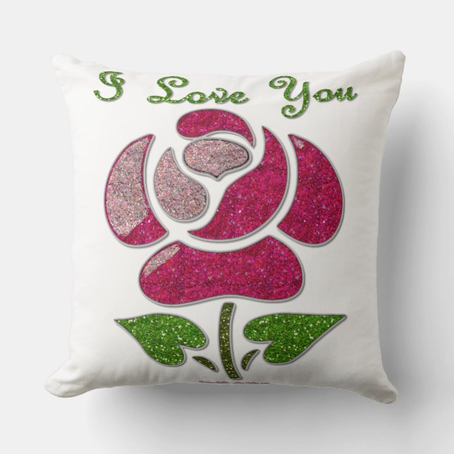 Pink Stencil Rose I Love You Cushion (Front)