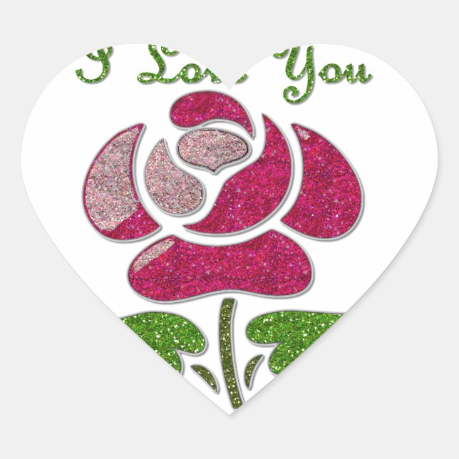 Pink Stencil Rose I Love You Heart Sticker (Front)