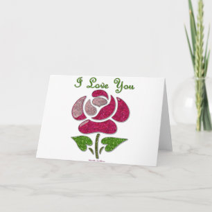Pink Stencil Rose I Love You Holiday Card