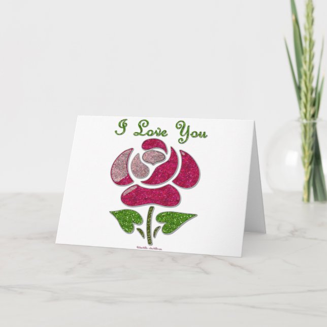 Pink Stencil Rose I Love You Holiday Card (Front)
