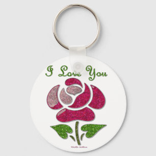 Pink Stencil Rose I Love You Key Ring