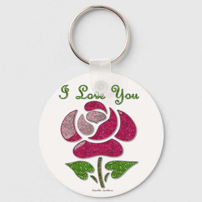 Pink Stencil Rose I Love You Key Ring (Front)