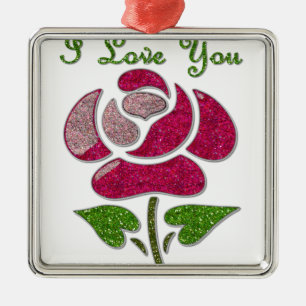 Pink Stencil Rose I Love You Metal Tree Decoration