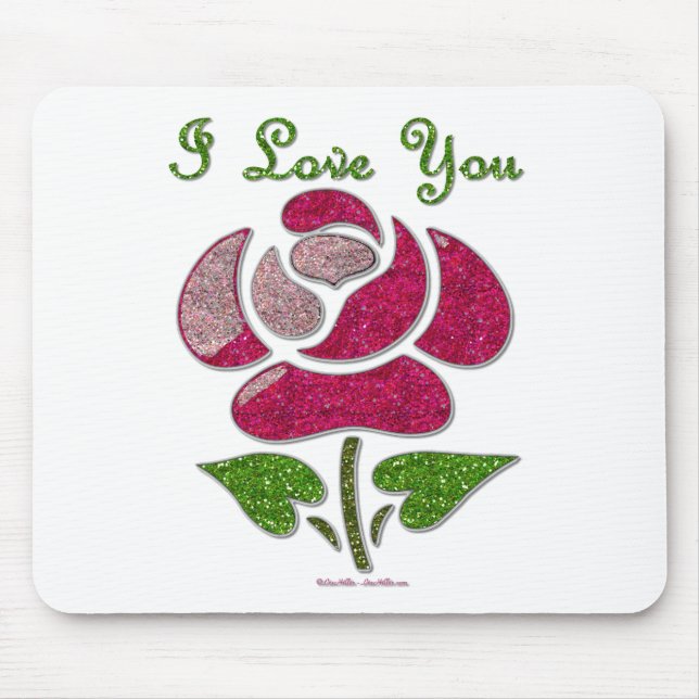 Pink Stencil Rose I Love You Mouse Mat (Front)
