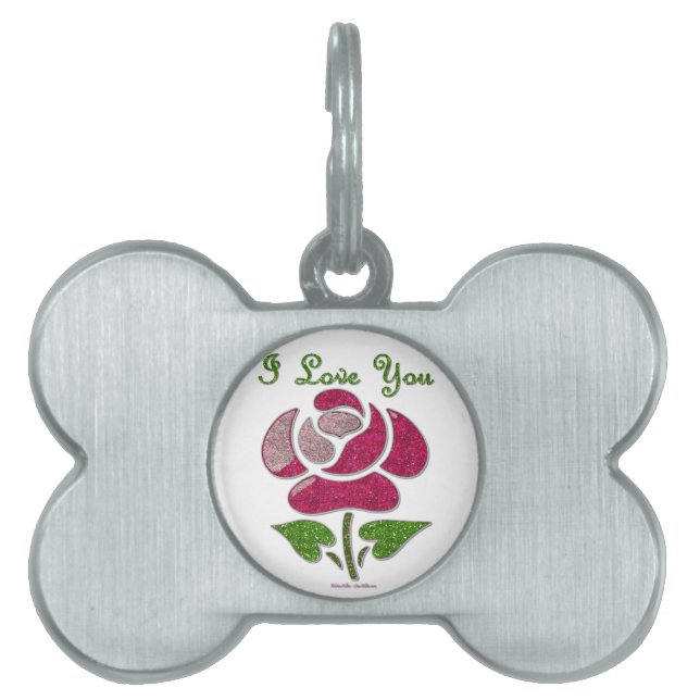 Pink Stencil Rose I Love You Pet Tag (Front)