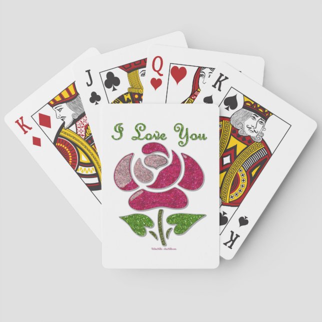 Pink Stencil Rose I Love You Playing Cards (Back)