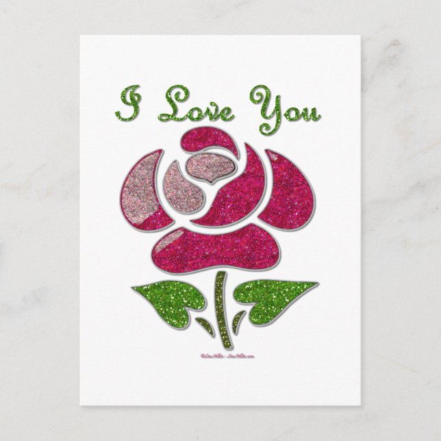 Pink Stencil Rose I Love You Postcard (Front)