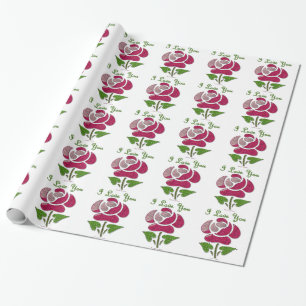 Pink Stencil Rose I Love You Wrapping Paper