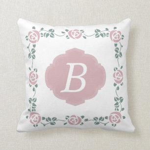 Pink Stencil Roses and Monogram Pillow