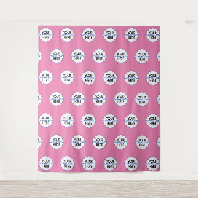 Pink Step & Repeat Own Business Logo Backdrop Tapestry (Front)