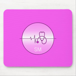 Pink Stethoscope Heartbeat Medical Mouse Mat