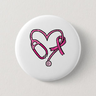 Pink Stethoscope Nurse Medical Breast Cancer Aware 6 Cm Round Badge