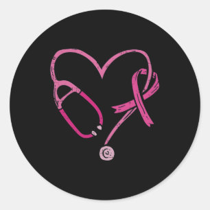 Pink Stethoscope Nurse Medical Breast Cancer Aware Classic Round Sticker