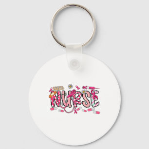 Pink Stethoscope Nurse Medical Breast Cancer Aware Key Ring