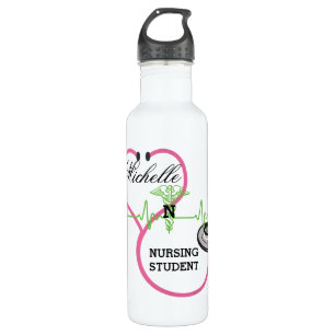 Pink Stethoscope Nursing Student Name 710 Ml Water Bottle