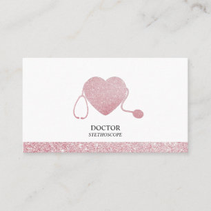 Pink Stethoscope Sparkling Heart Doctor Business Card