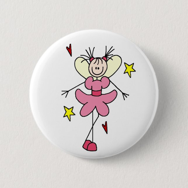 Pink Stick Figure Angel Button (Front)