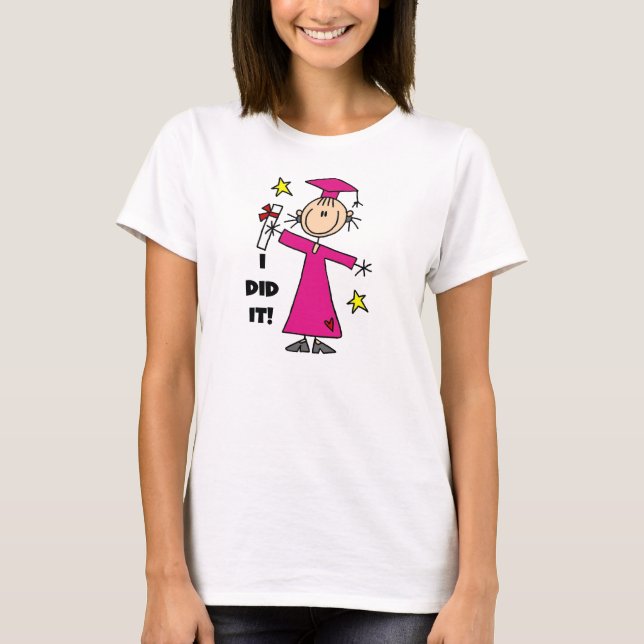 Pink Stick Figure Girl Graduate T-Shirt (Front)