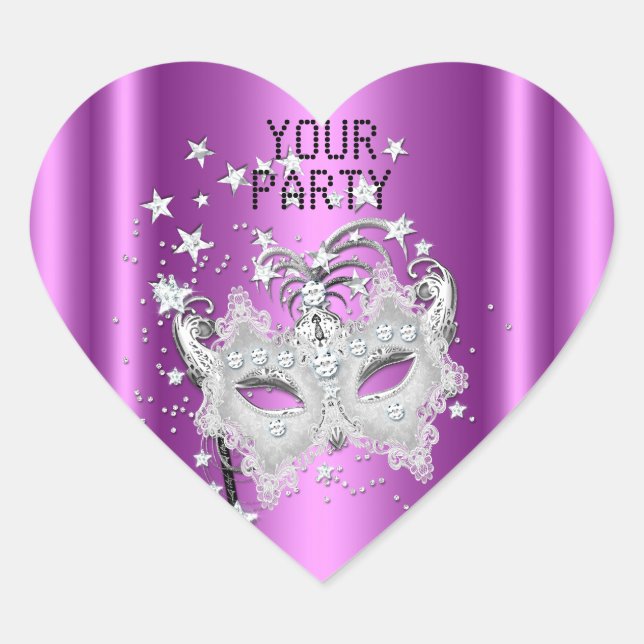 Pink Sticker Heart MASK White Silver Party (Front)
