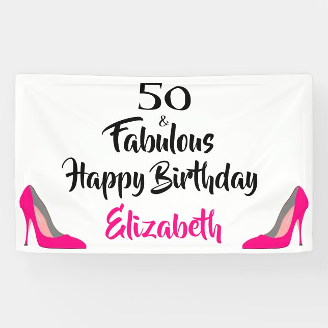 Pink Stiletto 50 and Fabulous 50th Birthday Banner (Horizontal)
