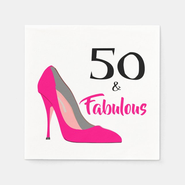Pink Stiletto 50 and Fabulous 50th Birthday Party Napkin (Front)