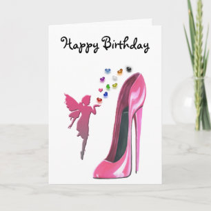 Pink Stiletto and Fairy with 3D Hearts Card