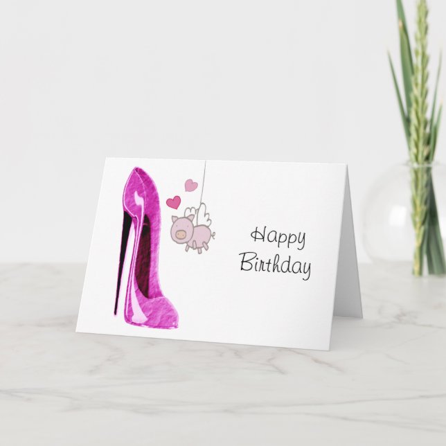 Pink Stiletto and Flying Pig Art Card (Front)