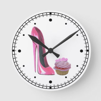 Pink Stiletto and Hearts Cupcake Wall Clock