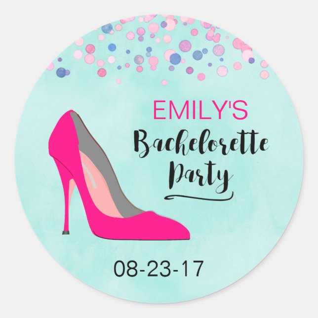 Pink Stiletto Heel Bachelorette Party Classic Round Sticker (Front)