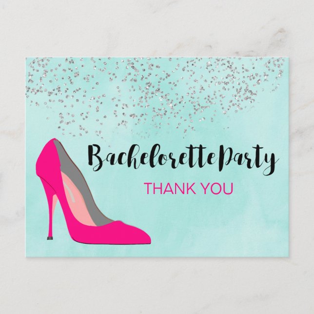 Pink Stiletto Heel Bachelorette Party Thank You Postcard (Front)