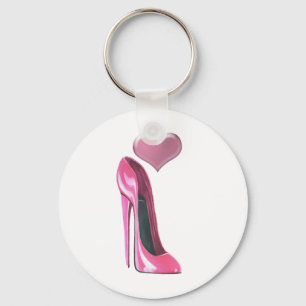 Pink stiletto high heel shoe and Heart Key Ring
