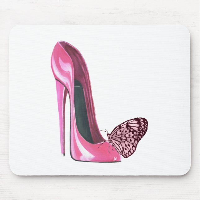 Pink Stiletto Shoe and Butterfly Mouse Mat (Front)