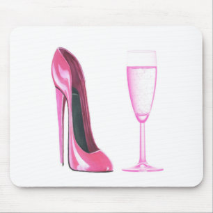 Pink Stiletto Shoe and Champagne Glass Mouse Mat