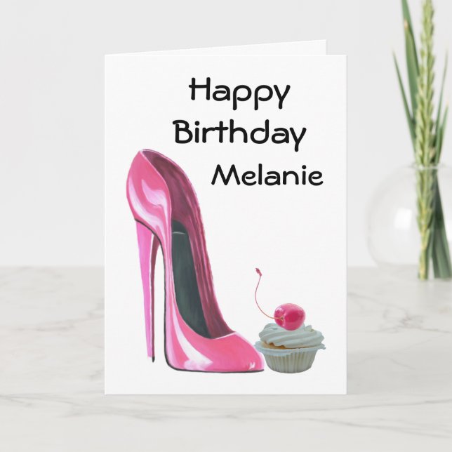 Pink Stiletto Shoe and Cupcake Card (Front)