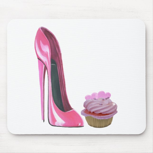 Pink Stiletto Shoe and Cupcake Mouse Mat (Front)