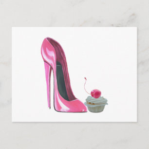 Pink Stiletto Shoe and Cupcake Postcard
