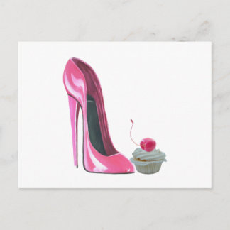 Pink Stiletto Shoe and Cupcake Postcard
