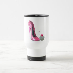 Pink Stiletto Shoe and Cupcake Travel Mug