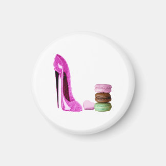 Pink Stiletto Shoe and French Macaroons Art Magnet