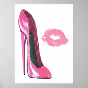 Pink Stiletto Shoe and Kiss Art Poster
