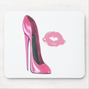 Pink Stiletto Shoe and Kiss Mouse Mat